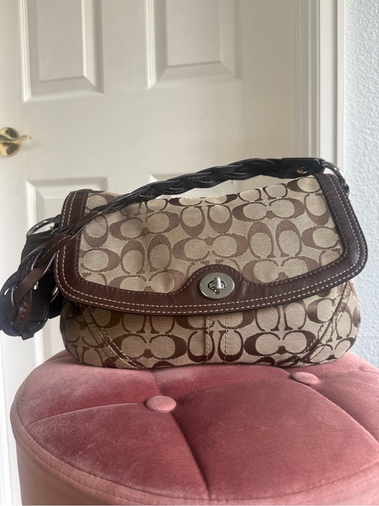 Coach Handbags - Coach Signature Braided Canvas Leather Trim Shoulder Bag
